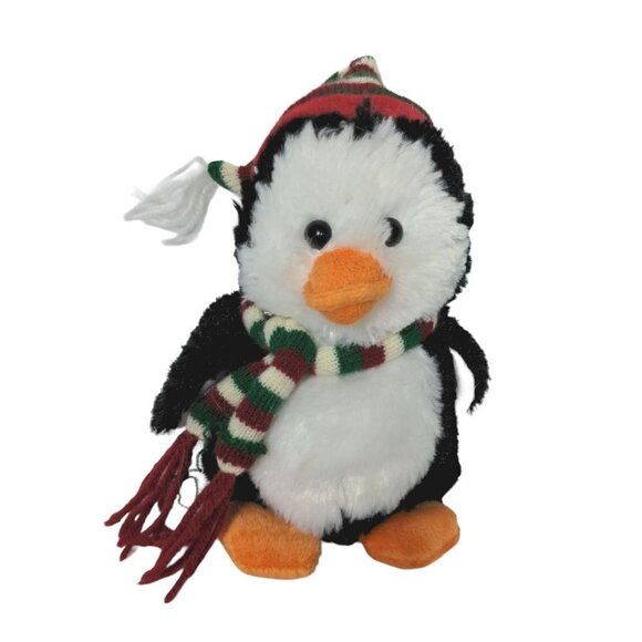 Calplush Penguin Christmas Stocking Hat Scarf Winter Stuffed Animal 2009 7.5" - Picture 1 of 5